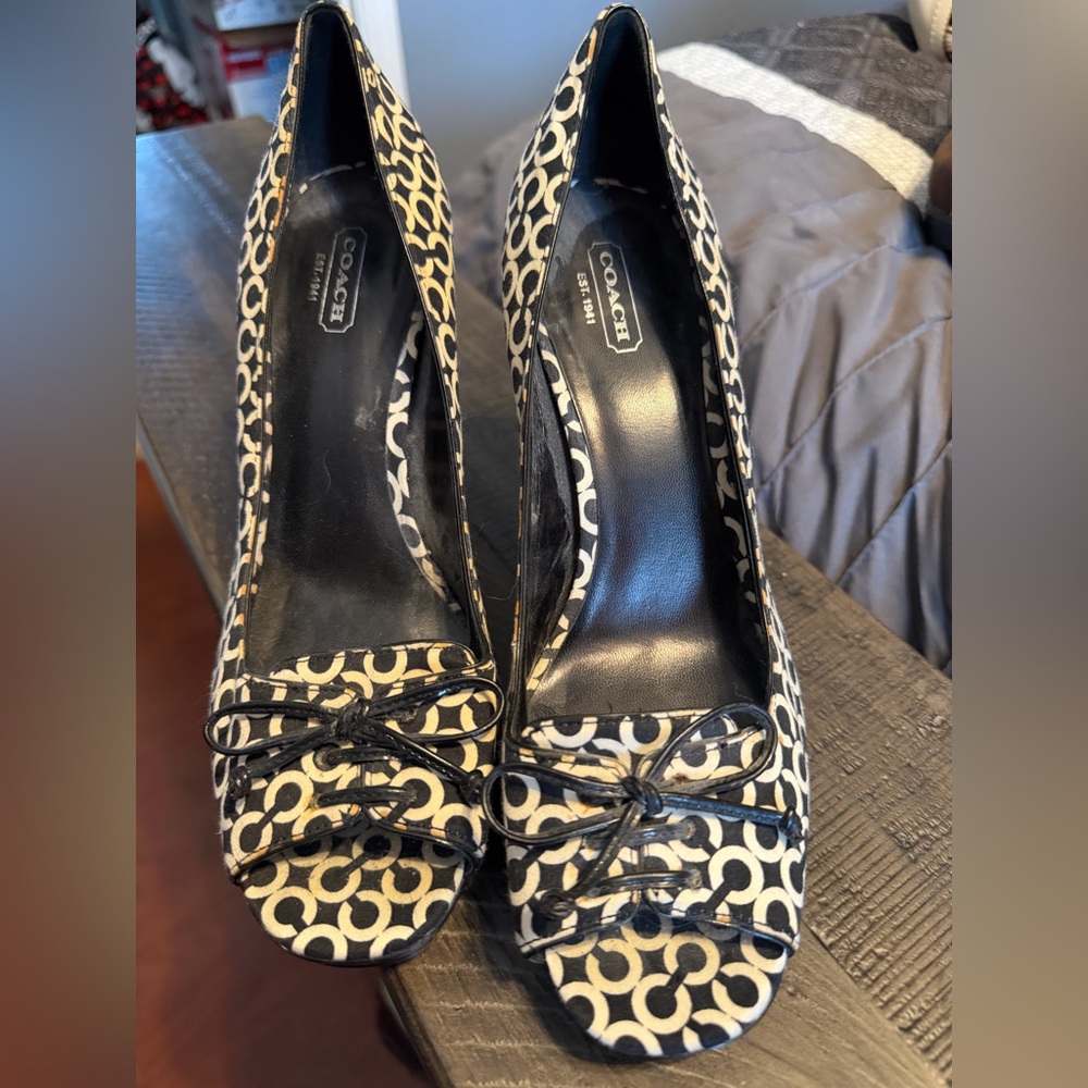 Coach Monogram Black and Cream Heels